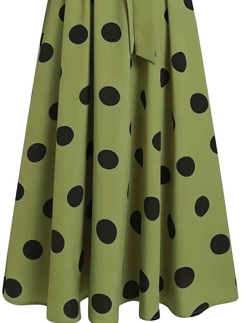 Scarlett - polka dot a line langermet kjole med rund hals