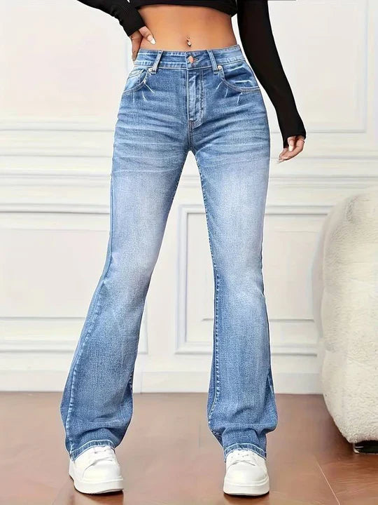 Utsvingte jeans med vintage-look og stretch