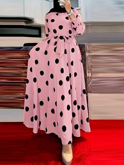 Scarlett - polka dot a line langermet kjole med rund hals