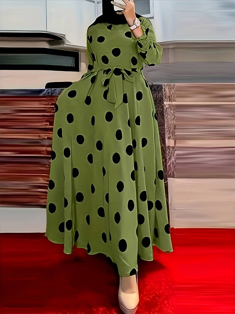 Scarlett - polka dot a line langermet kjole med rund hals