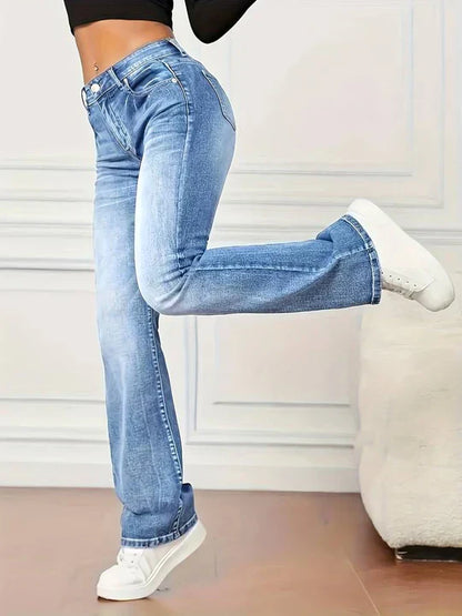 Utsvingte jeans med vintage-look og stretch