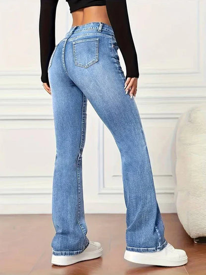 Utsvingte jeans med vintage-look og stretch